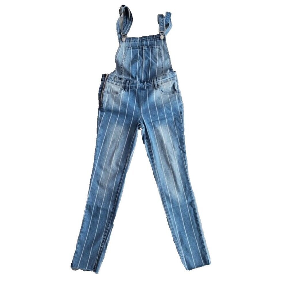 Almost Famous Overall Women's Size Small Striped Side Zip Med‎ Wash ST# M53X-EF